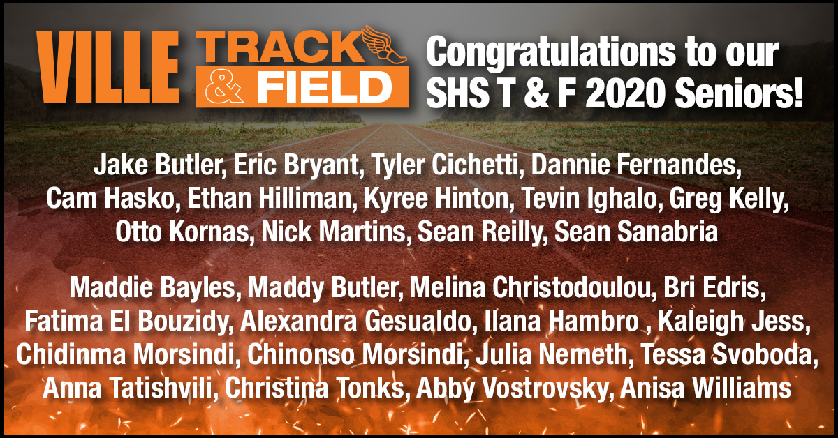 The SHS Track &amp; Field Booster Club and Coaches wish to congratulate the following seniors as they complete their high school athletic careers. We are proud of your accomplishments and wish you the very best in your future endeavors! <a href="/SomervilleHSNJ/">Somerville High School</a> <a href="/GFoleySHS/">Gerard Foley</a> <a href="/VillePioneers/">Tim Davis</a>