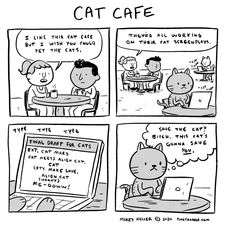 i drew a comic about a cat cafe 