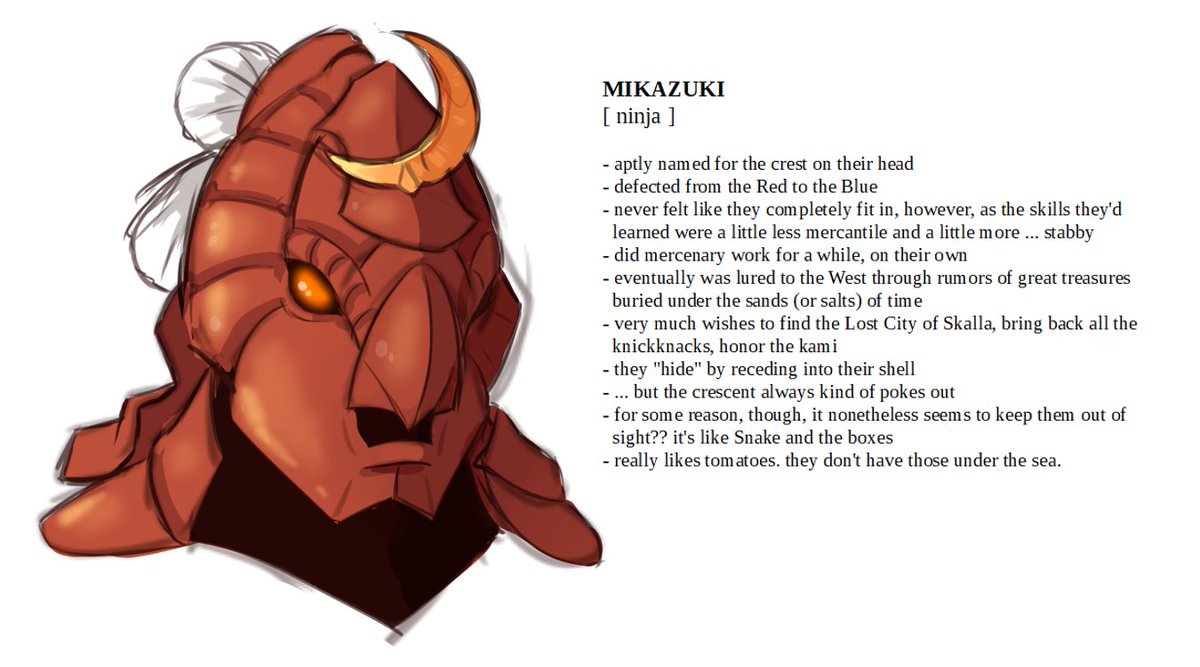 Another one from under the sea: MIKAZUKIIt always seemed strange to me that the Kojin would ALL agree to one or the other way of tackling their problems JUST depending on the color of their shells, so here we have ... a deserter of the Red.