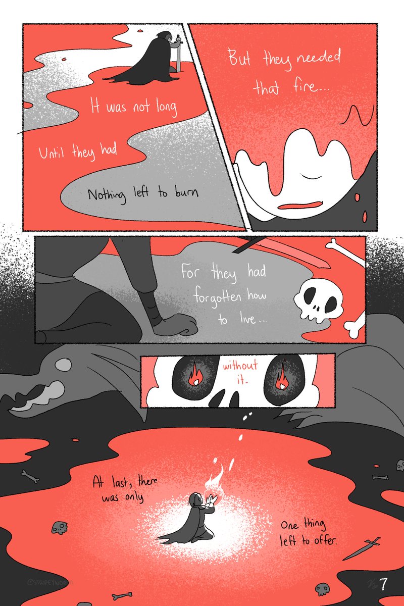 (3/5) CONTENT WARNING: these pages feature someone burning and though it is heavily stylized, it is quite gruesome.