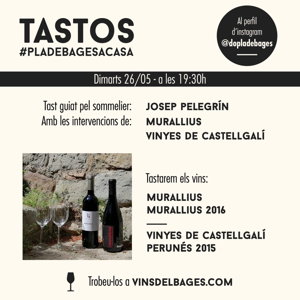 Ep! Teniu plans per demà el vespre? Us convidem a assistir virtualment al tast del Vi Perunés que farem a través de l’instagram de la <a href="/dopladebages/">DO Pla de Bages</a> 🍷😉