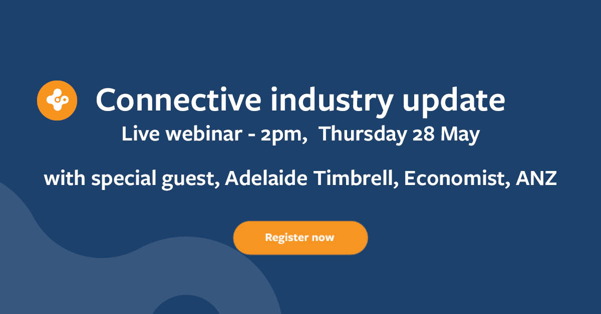Connective_AU's tweet photo. This week Adelaide Timbrell, Economist from ANZ will join Mark Haron, Executive Director of Connective, in our ‘State of the Industry’ webinar providing an economic update. Register here: https://t.co/TV8QsmIuu1 https://t.co/nfeoY3S9Sm