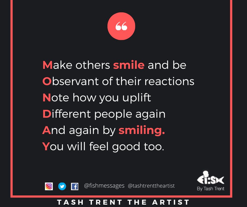 FISHmessages's tweet photo. Daily FISH.. The weeks theme is SMILE ☺️

#motivationalquotes #motivation #motivationalgoals #healthywords #dailymotivation #dailyquotes #inspirationalquotes #poetryart #mentalhealthawareness #mentalhealthisimportant https://t.co/6pnRsnIKfD