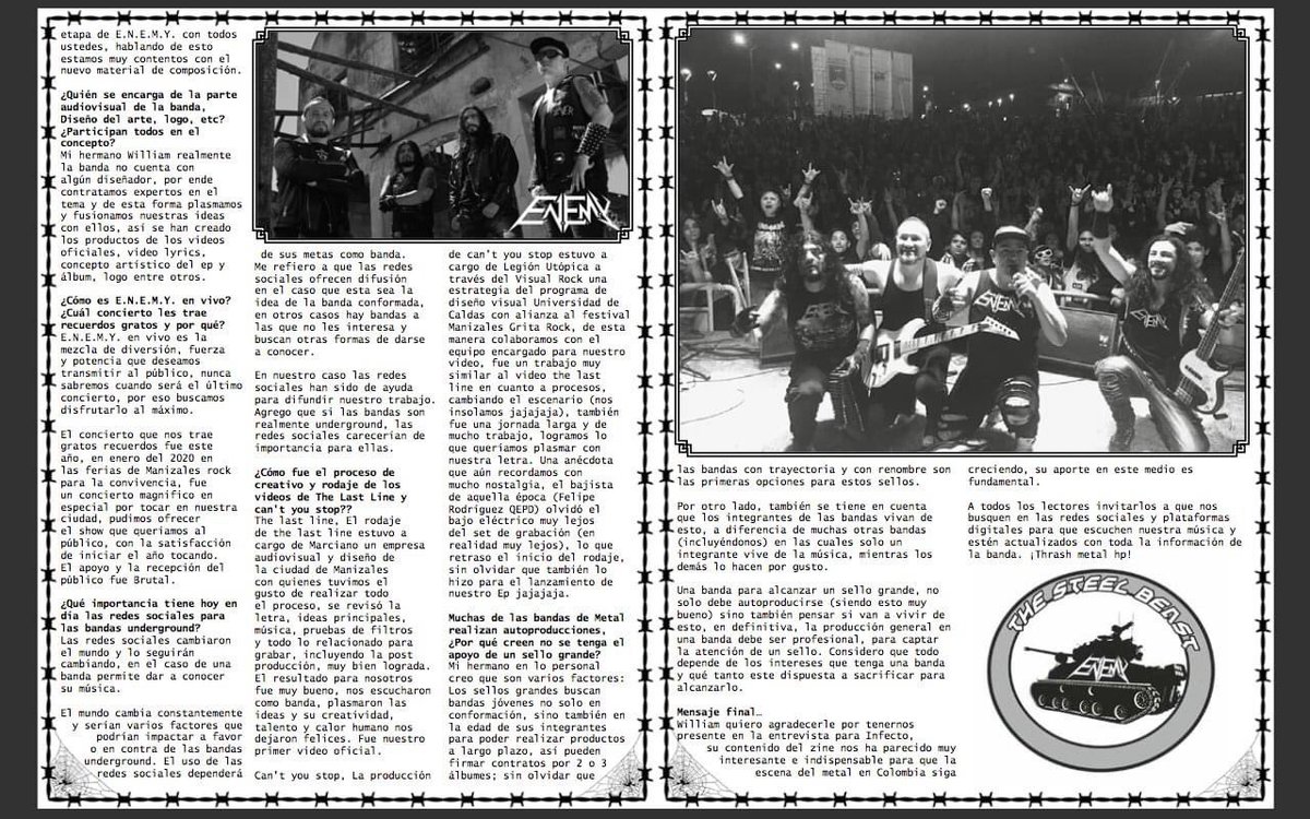ENEMYTHRASH's tweet photo. Compartimos la entrevista realizada a E.N.E.M.Y. por el zine Infecto, a William un gran agradecimiento por el apoyo que brinda al metal nacional y por la participación en esta edición! un trabajo desinteresado para resaltar el trabajo de las bandas y un espacio de expresión. https://t.co/3bMHnmAjN0