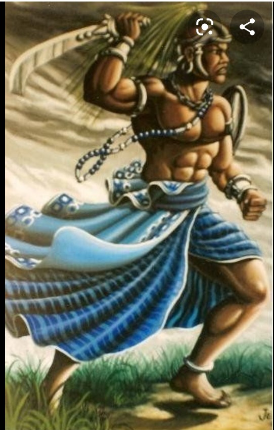 Ogun. He is the African god of metal, war and rum. He is also known as Ogou and is worshipped in other Hispanic groups.