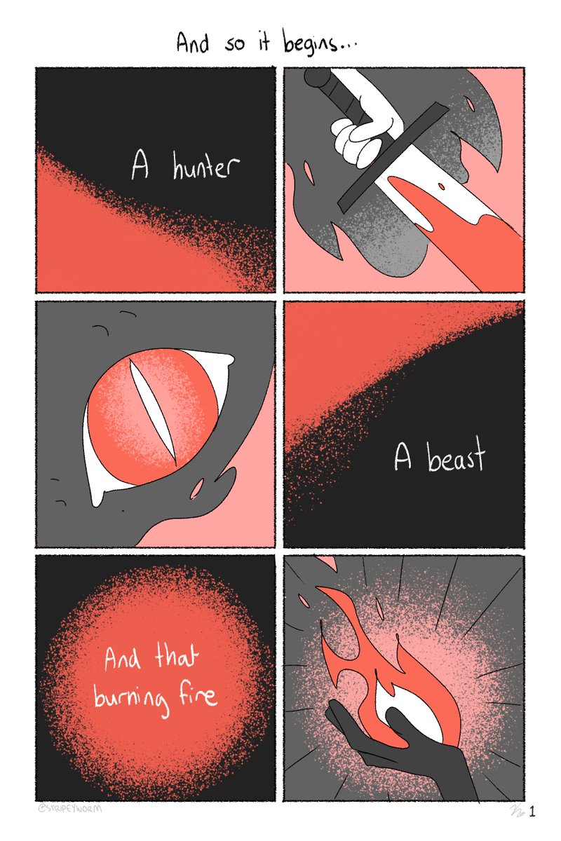 It's been a while since I finished this so I thought I'd share it now!
I've been really into high medieval fantasy lately so I made a 16pg comic called "Fireblight". It's about dragons, fire, and an unhealthy obsession??️I hope you enjoy it!
(1/5) cw: blood and fire