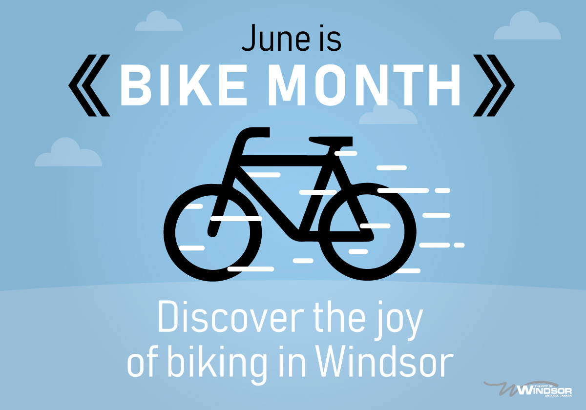 CityWindsorON's tweet image. June is #BikeMonth and this is #BikeToWorkWeek! To stay active, taking your bike for a ride is a great choice. Please keep social distancing in mind: give others space to be safe when stopping and riding, and have fun! Learn more: ow.ly/gs1e50zPDo6 - #YQG #cyclewindsor2020