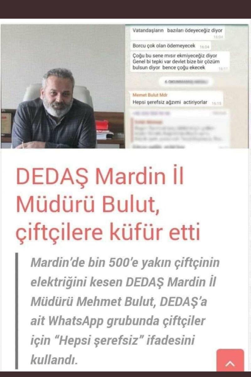 ciftcidusman's tweet photo. Dedaş müdürü biz çiftçilere küfür etmiş.
Sizin taktirinize bırakıyorum değerli mardin halkı.
Hep birlikte sesimizi çıkaralım.
Susmayalım !

#çiftçilerindüşmanıdedaş https://t.co/e0svuj71RT