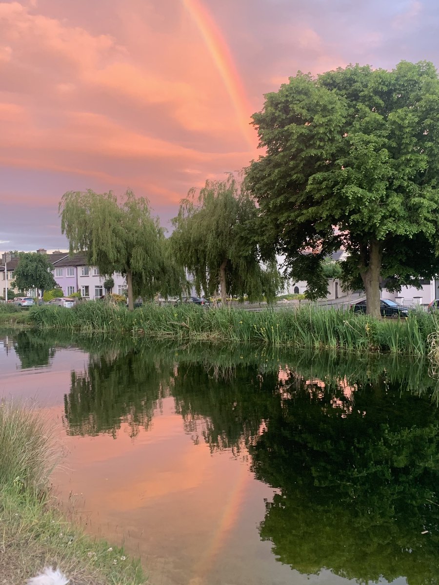 #HoldFirm rainbow 🌈 in the sky this evening on Phibsborough’s Royal Canal. Good #PhysicalDistancing between walkers. Plenty leading by example. It’s tough but we can do this 👍🌈🌳