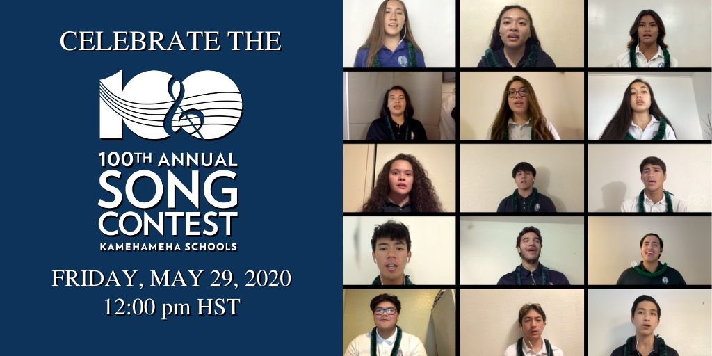 OiwiTV's tweet photo. THE 100TH SONG CONTEST LIVES ON!

Join us to celebrate the 100th annual Song Contest with three virtual choir videos featuring the Class of 2020. Fri., 5/29,12pm on Facebook &amp; https://t.co/wcu8mGbTYv.

@kskcampus 
#songcontest100
#kamehamehaschools
#ksvirtualchoir https://t.co/jxzhcGOfOC