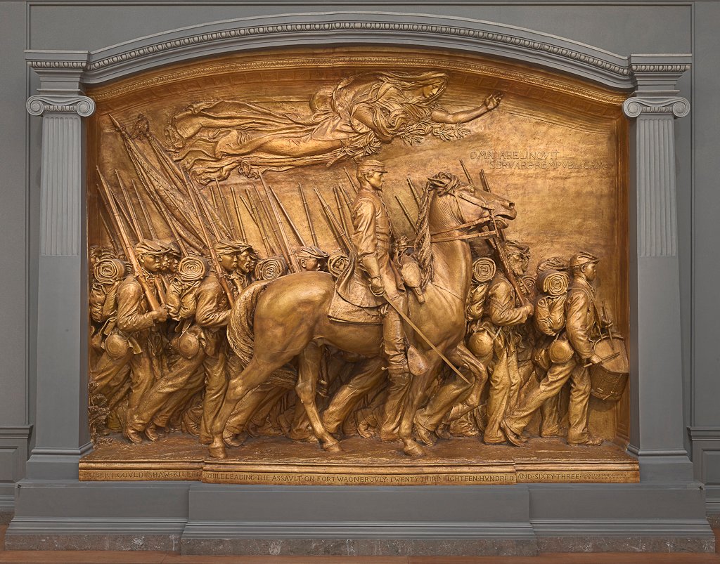 On  #MemorialDay, we honor the lives of soldiers who have died while serving in the US Armed Forces. Today, we will remember them with a look at Augustus Saint-Gaudens’s “Shaw Memorial” (1900).  #MuseumFromHomeRead more about the Memorial:  http://go.usa.gov/xwaR3 