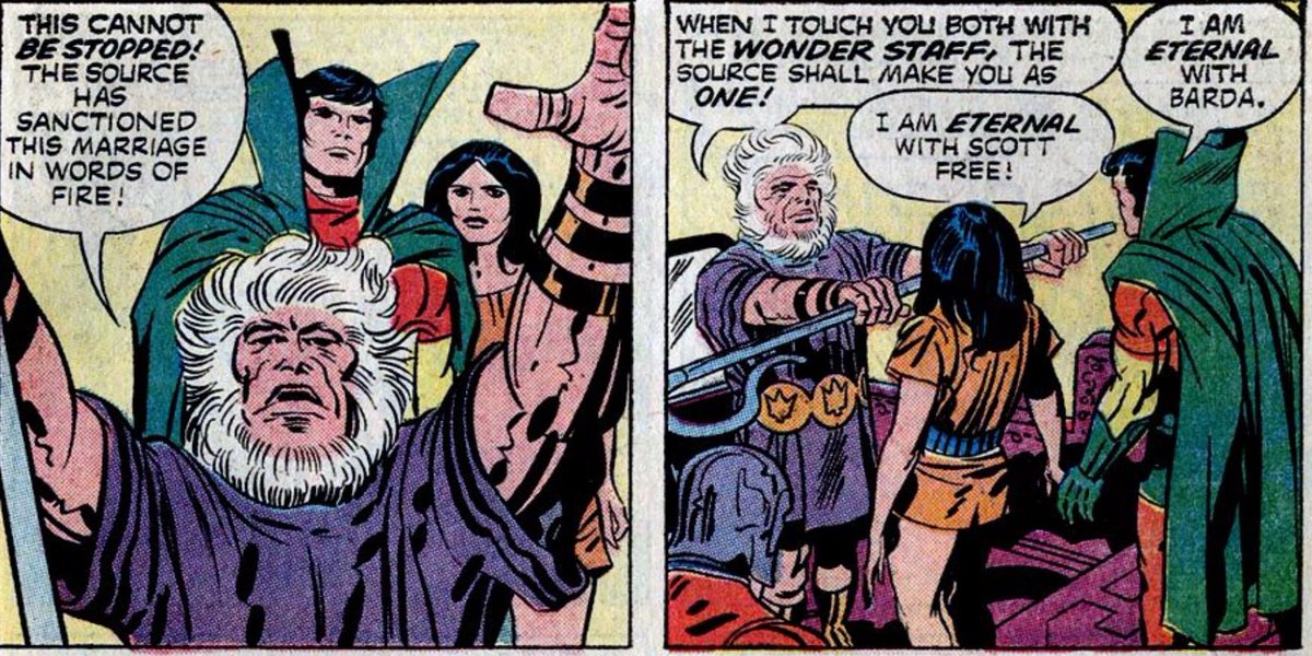 When the axe comes for this comic, Kirby brings back all the 4th world for a special “wedding issue.” However, the actual wedding only occupies two panels, and Darkseid ends things all but breaking the fourth wall to say “not satisfying? Almost as if they didn’t have time, huh?”