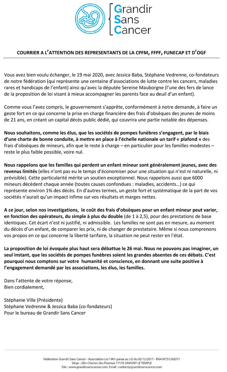 Grandirscancer's tweet photo. La misère ne doit pas s'ajouter à la douleur de perdre 1 enfant. Le @gouvernementFR devrait voter demain la PPL #congedeuil #guybricout pr accompagner ces familles. Avec @Grandirscancer nous souhaitons 1 capital décès enfants de 3000€ + 1 tarif plancher unique #obseques #enfants https://t.co/wwYtpC4nh5