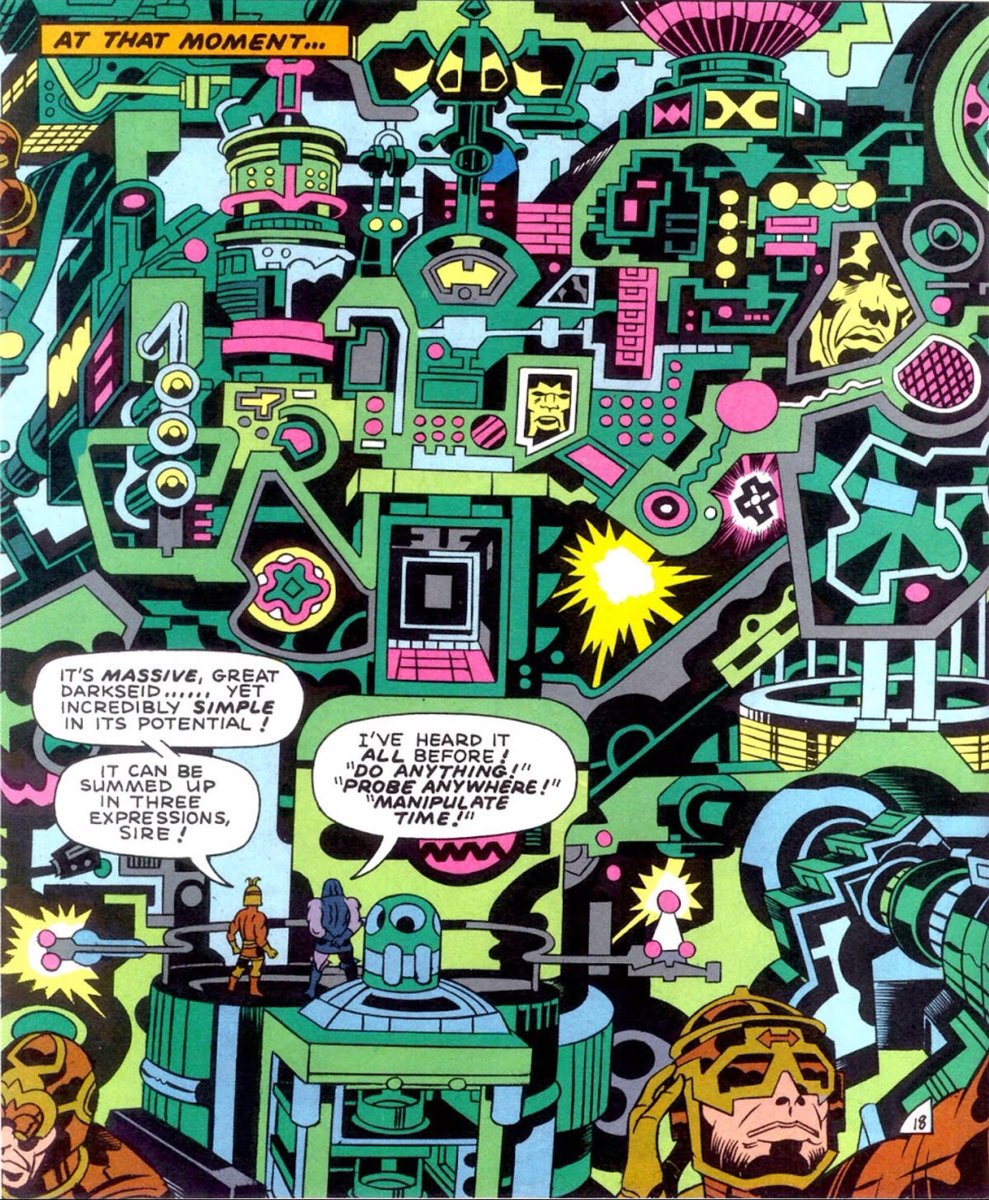 To help bridge the gap, there was a special New Gods comic to set up the stakes of the Hunger Dogs graphicl novel, and you can tell Kirby was EXCITED to be back and have less editorial meddling because his page layouts get wilder and jam-packed.