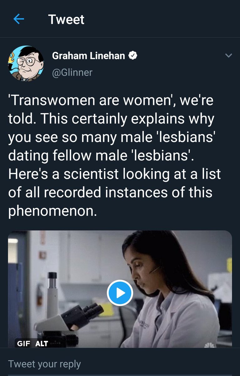 CW: Glinner, transphobiaThis is astonishing! The man has spent several years channelling his vicious, naked hatred for us every waking moment... And he doesn't know the first thing about us? Trans women date other trans women constantly. He is unfathomably ignorant.