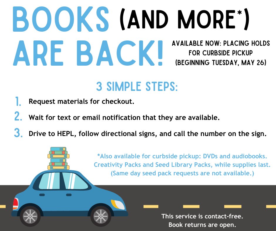 We have some exciting news! Starting tomorrow, you can start placing holds for curbside pickup! #HamiltonEastPL