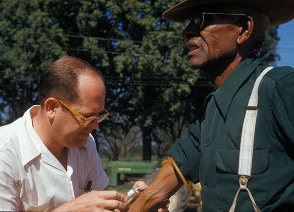 59. 600 African-American subjects, mainly poor local sharecroppers, were told they were receiving free medical care. Instead, the study charted the course of their intentionally untreated syphilis. In many cases, the subjects were not even informed of their condition.