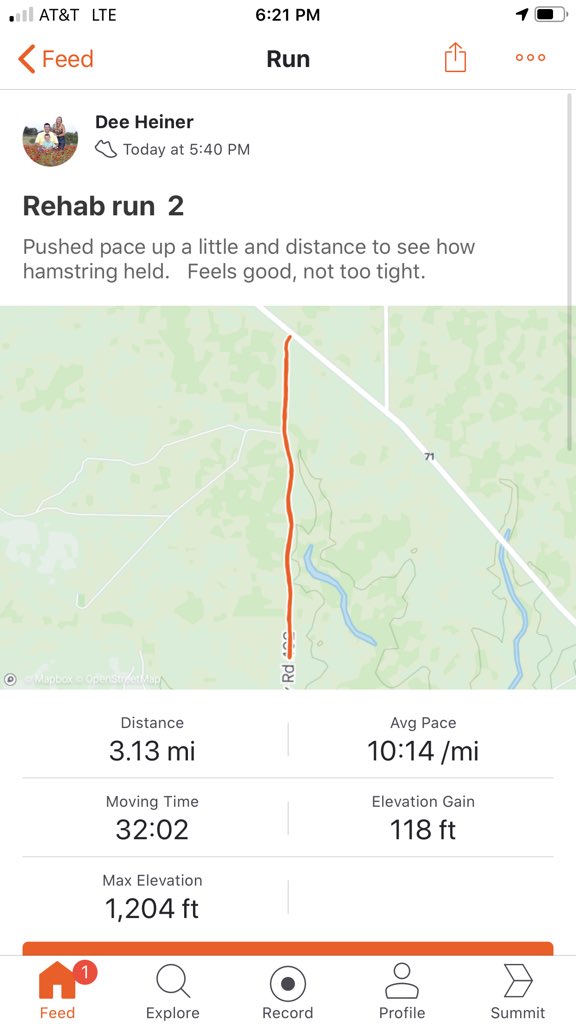coachHeiner's tweet photo. Rehab run 2 - slight bump in pace and distance to test where it’s at.  #jacketfitchallenge https://t.co/tQzJFtSJeV