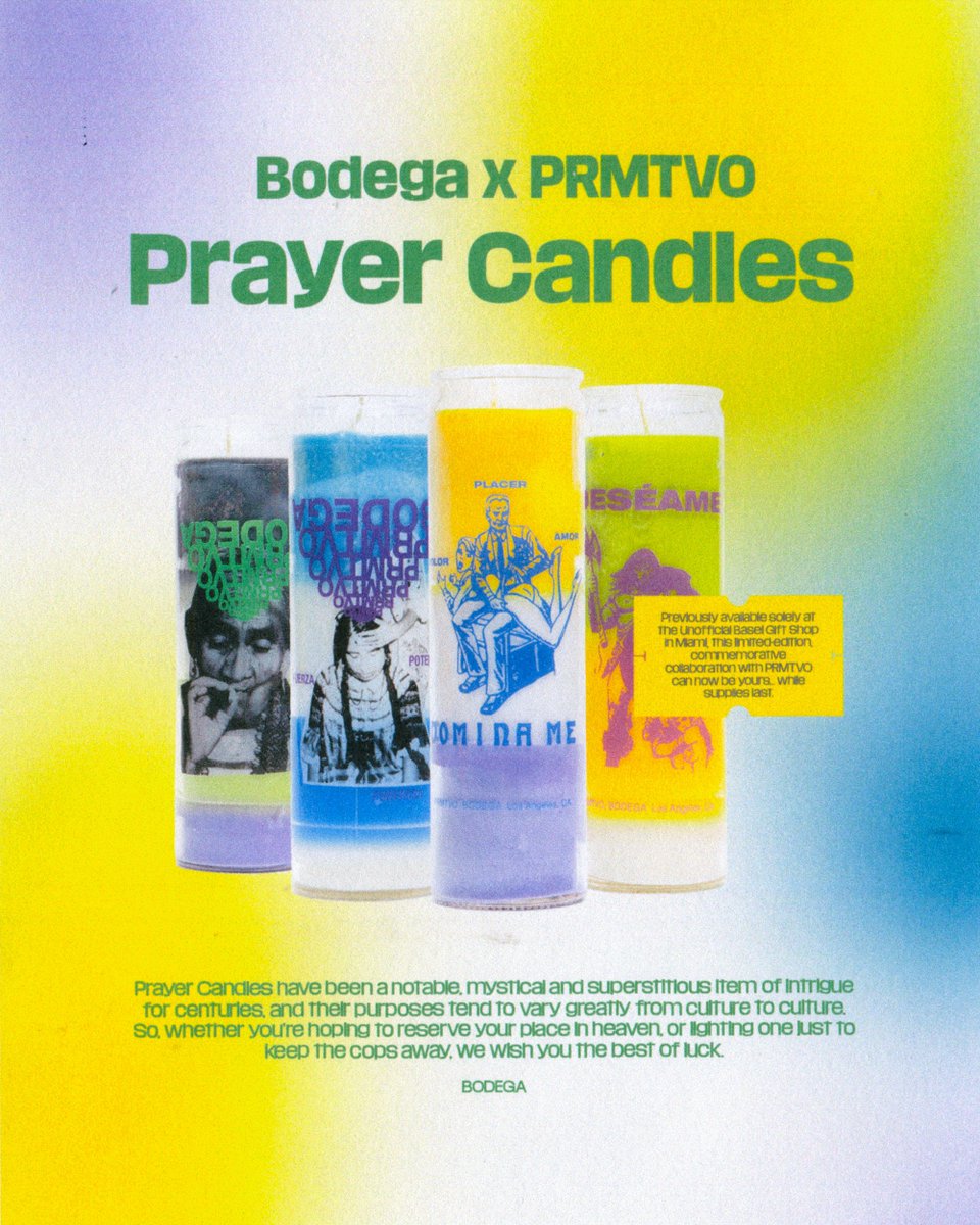 bodega's tweet photo. Previously available solely at the Unofficial Basel Gift Shop in Miami, this limited-edition, commemorative collaboration with PRMTVO can now be yours - https://t.co/O9Uo30Ytmj - while supplies last. #prmtvo #bodega #bdgastore https://t.co/CG3KFIntjn