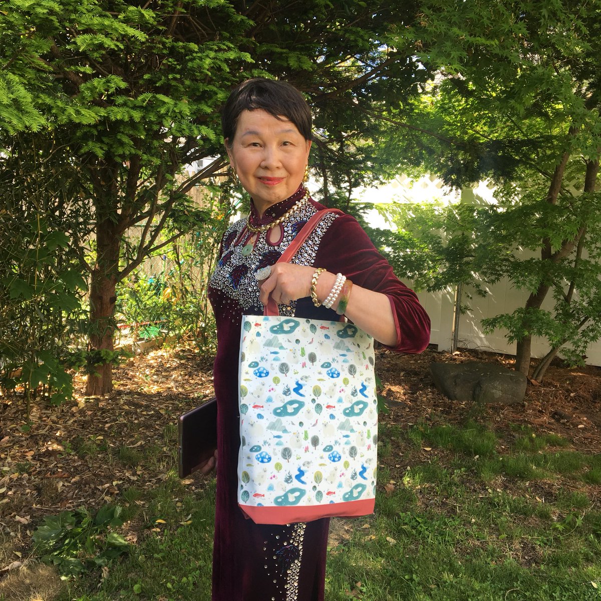 Asked my grandmother to model for my bags and she busted out an entire fancy occasion outfit