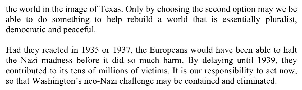 “had they reacted in 1935 or 1937, europeans would have been able to halt the nazi madness before it did so much harm. by delaying until 1939, they contributed to its tens of millions of victims.”—samir amin ( http://patrimoinenumeriqueafricain.com:8080/jspui/bitstream/123456789/444/1/american%20ideology%20%2Cenglish-converti.pdf)