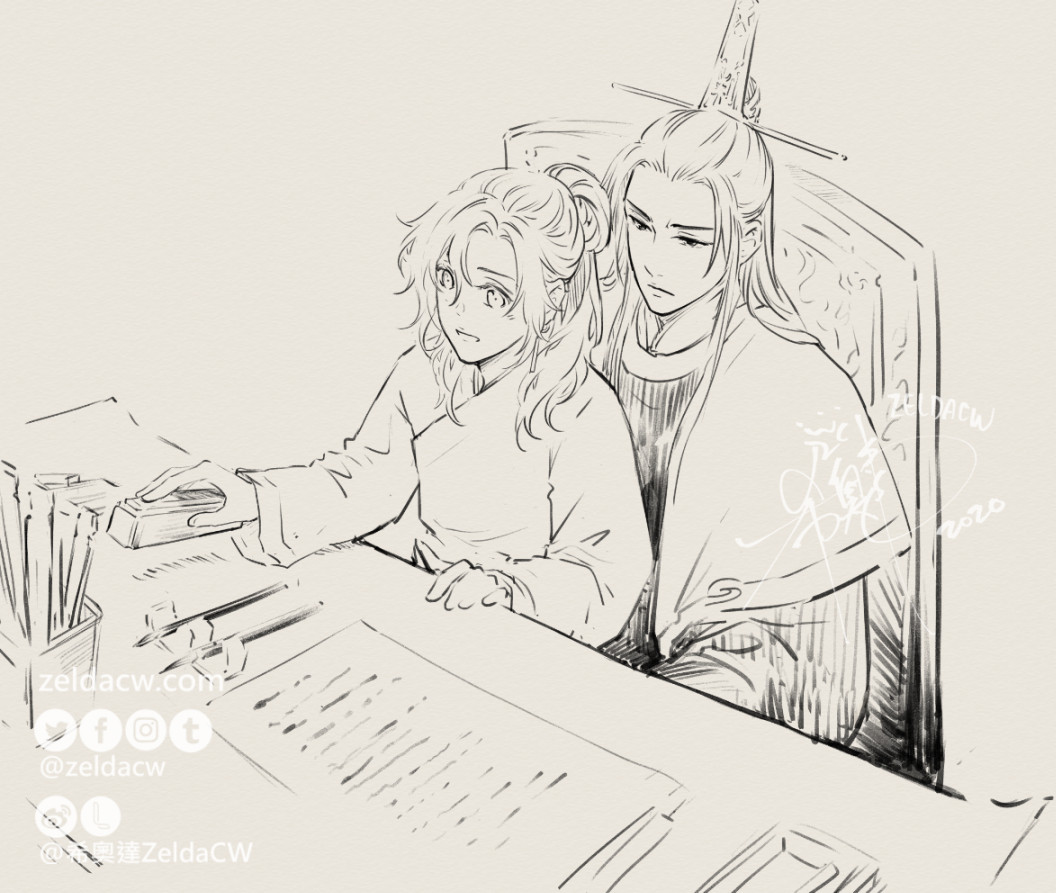 XuanYu's one day experience as hell judge~
*Patreon sketch idea: "Sir Xu doting on XuanYu"~
For a grumpy workaholic to let someone interrupt their work....I think that's very doting =u=
為了摸這張 我學到了那塊敲響桌子的東西叫"驚堂木"
...好像在形容開竅後的許木頭(?)