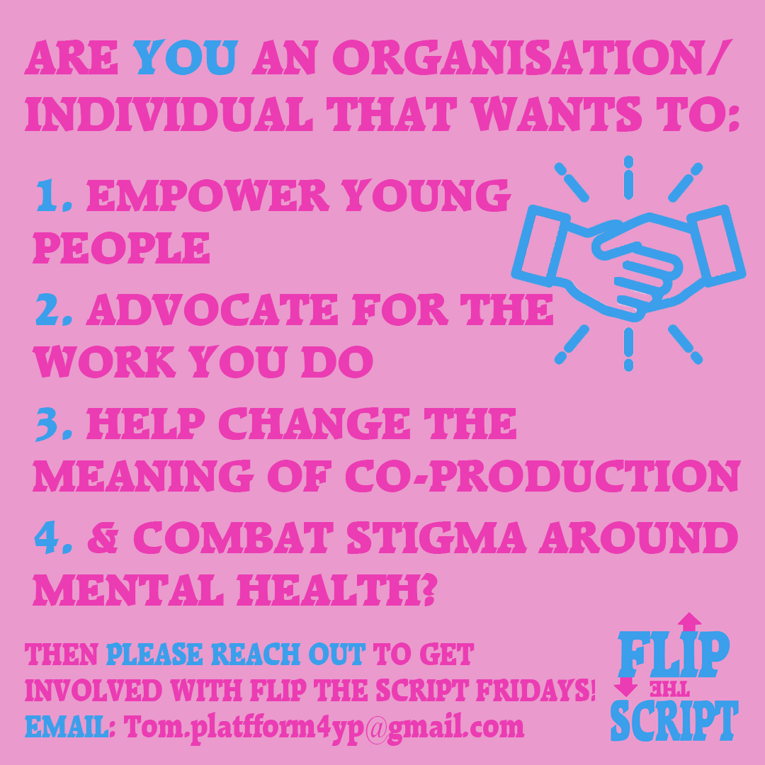 Platfform4YP's tweet photo. After the success of last week's #FlipTheScriptFriday 🌟 We are still looking for a confirmed partner for this week and far into the future!😍 All the info is in the image below please reach out and share this around! We can't wait to work with you!🥳 https://t.co/0xozJydbVo