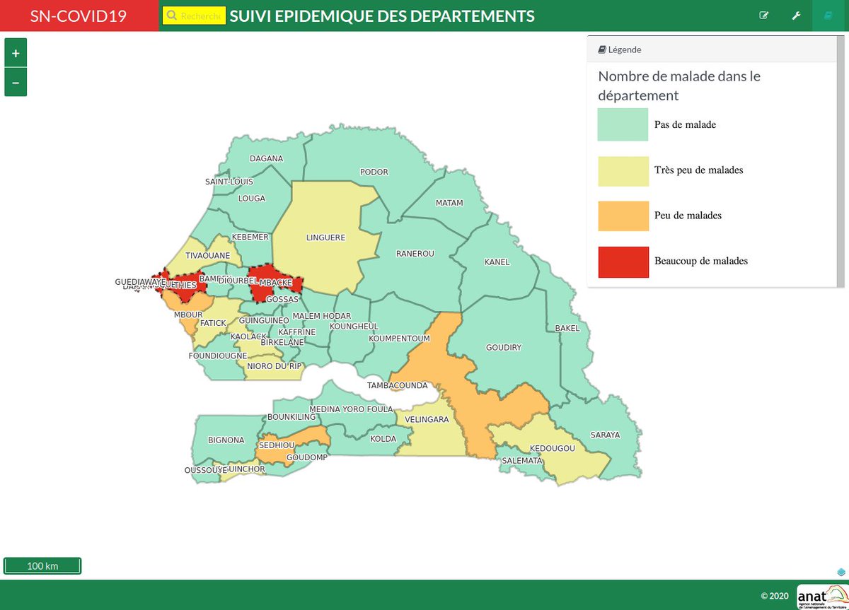 🇸🇳Sénégal, nouvelle source de donnée  par ANAT - Agence Nationale pour l'Aménagement du Territoire
👉🏾 cartenationale.gouv.sn/situation-mala…
🙏🏾Merci de respecter les consignes de précaution. 
#Senegal #Covid19sn #kebetu #Covid_19 #COVIDー19 #RestezAlaMaison #EidMubarak