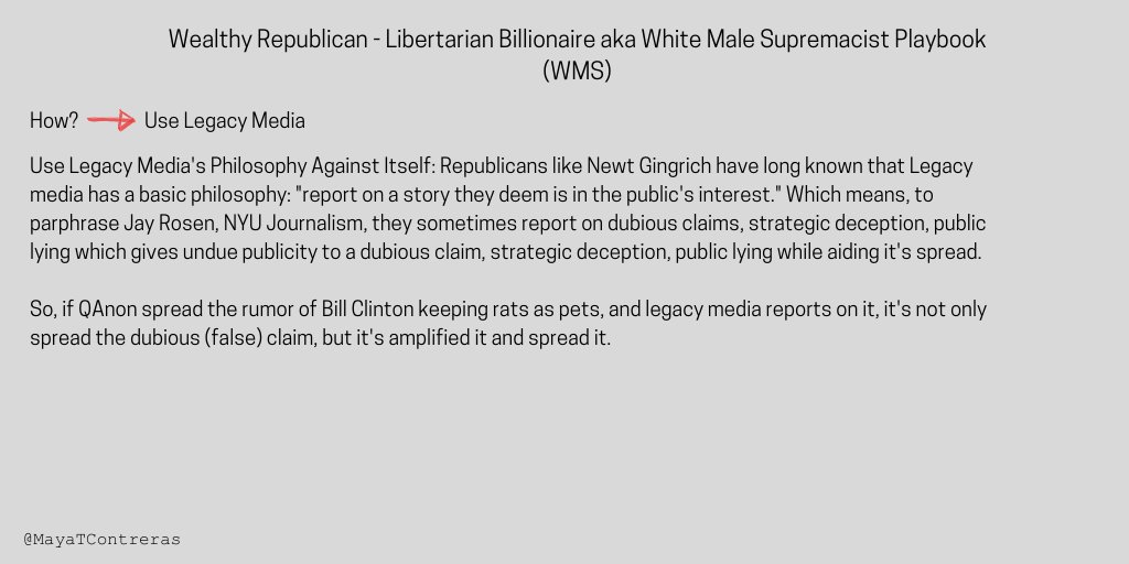 10/While Republicans like  @realDonaldTrump rail against the media (to "muddy the waters" calling them "fake news" for preemptive or post damage control) they also USE the media to circulate their insults, lies, and conspiracy theories to give them 'legitimacy."