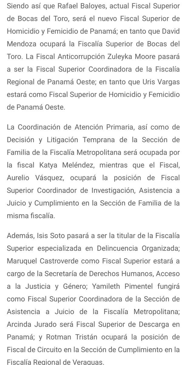 HJSANTOSRUDAS's tweet photo. Estas son las rotaciones que hizo @eduardoulloa12 en @PGN_PANAMA, la verdad esperábamos despidos de #Moore, #Sterlling, #Vasquez y des más secuaces de la Venganza del enfermo #Varelista!. Sin embargo podemos saber q la “Servil” NO indagará a su Amo!. https://t.co/chX8AN4RAE