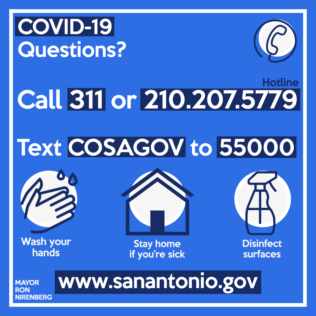 COMMUNICATION PORTALS:San Antonio COVID-19 website: https://covid19.sanantonio.gov American Sign Language: http://sat.ahasalerts.com/ActiveAlerts.aspx?id=1334COVID-19 Hotline: 210.207.5779Text COSAGOV to 55000 for text alertsReady South Texas app: https://readysouthtexasapp.com 4/5
