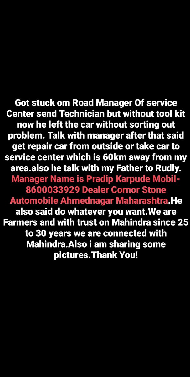 Dsdarandale2's tweet photo. @MahindraBolero 
Do read the complaint below. mention in image
#mahindra https://t.co/UWNsV7MIsB