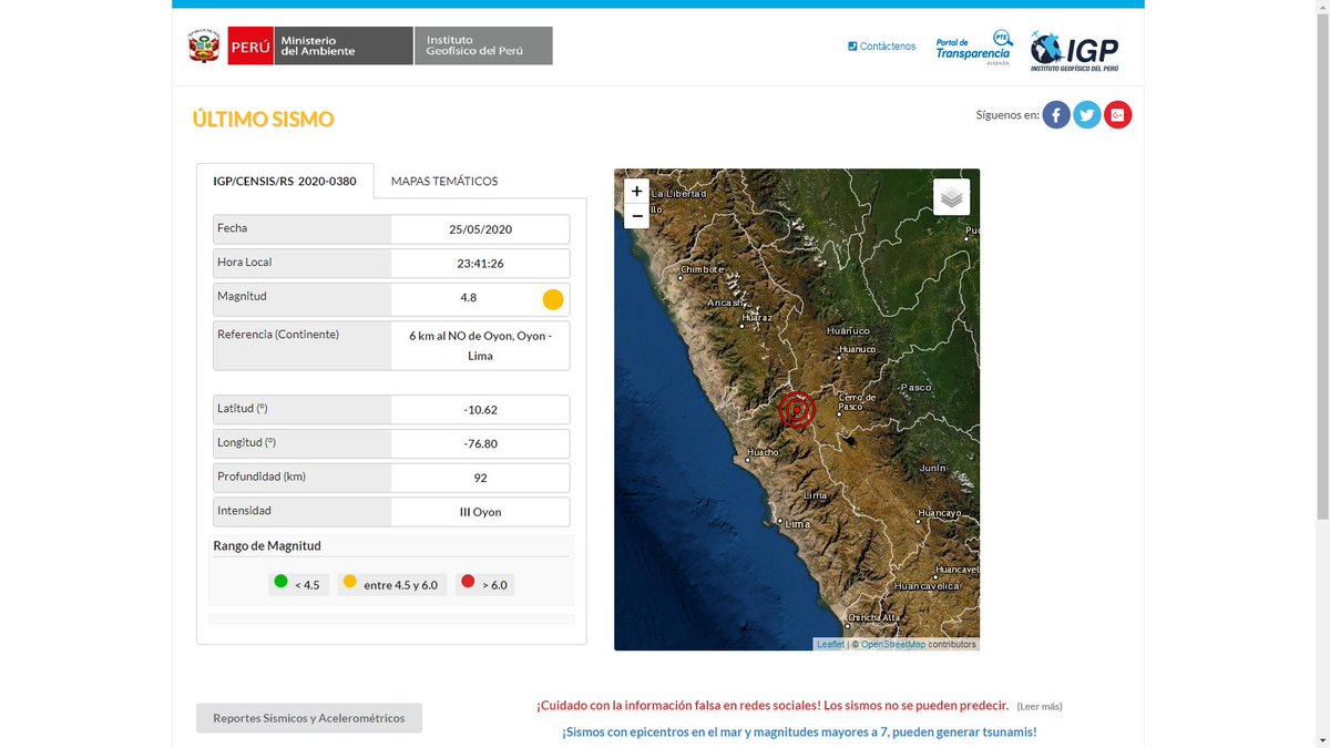 Gianfranco_AC's tweet photo. Registro en #RCF56 del #sismo de magnitud preliminar 4.8 ML ocurrido a las 23:41 horas de ayer, martes 26 de mayo de 2020, a 6 kilómetros al noroeste de #Oyón y a 92 kilómetros de profundidad.
Máximas aceleraciones registradas (cm/s2):
E-O: 8.11
N-S: 4.27
Vertical: 2.37 https://t.co/LfU2GOG8Ps