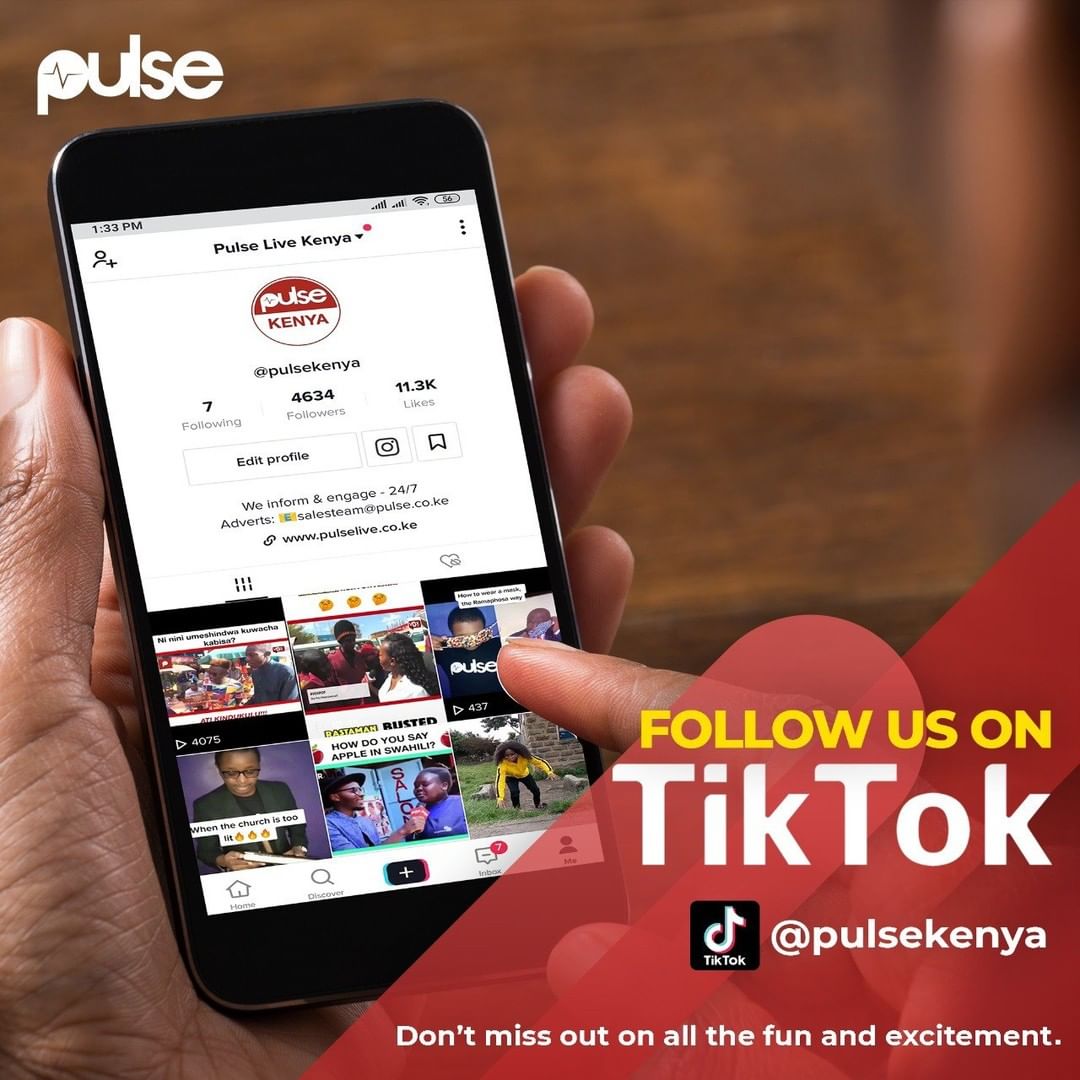 PulseLiveKenya's tweet photo. Have you followed us Tiktok yet? π€π€Don't miss out. It's all fun and excitementπ FOLLOW us now (Pulse Kenya) on TikTok.
.
.
#pulsekenya #tiktok #fun #pulselivekenya https://t.co/fEUcyuXhIz