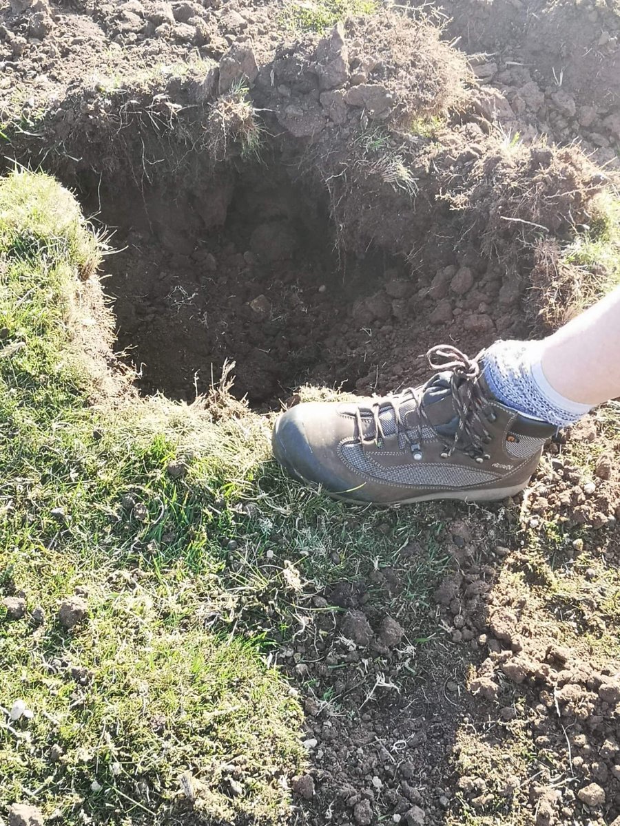 This was the hole it left behind. Imagine being too close to it. Please ensure if you discover anything similar, leave it alone, stand well back. Mark the location - ideally record the coordinates. Call 999 and ask for us along with the police. Thanks.