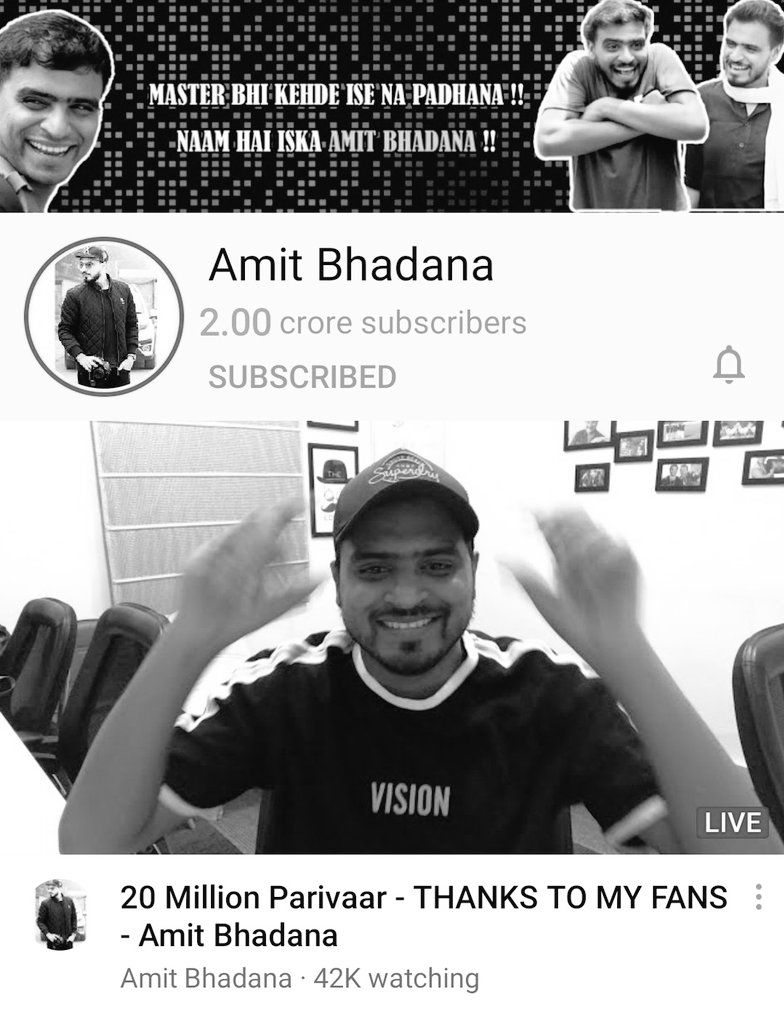 RjGurjar123's tweet photo. Happy 20 m subs to @iAmitBhadan
#firstindiancreator to get 20m subs, 
Making india proud. #20MillionAmitBhadana https://t.co/hGBC4Criwd https://t.co/i4HJt321eD