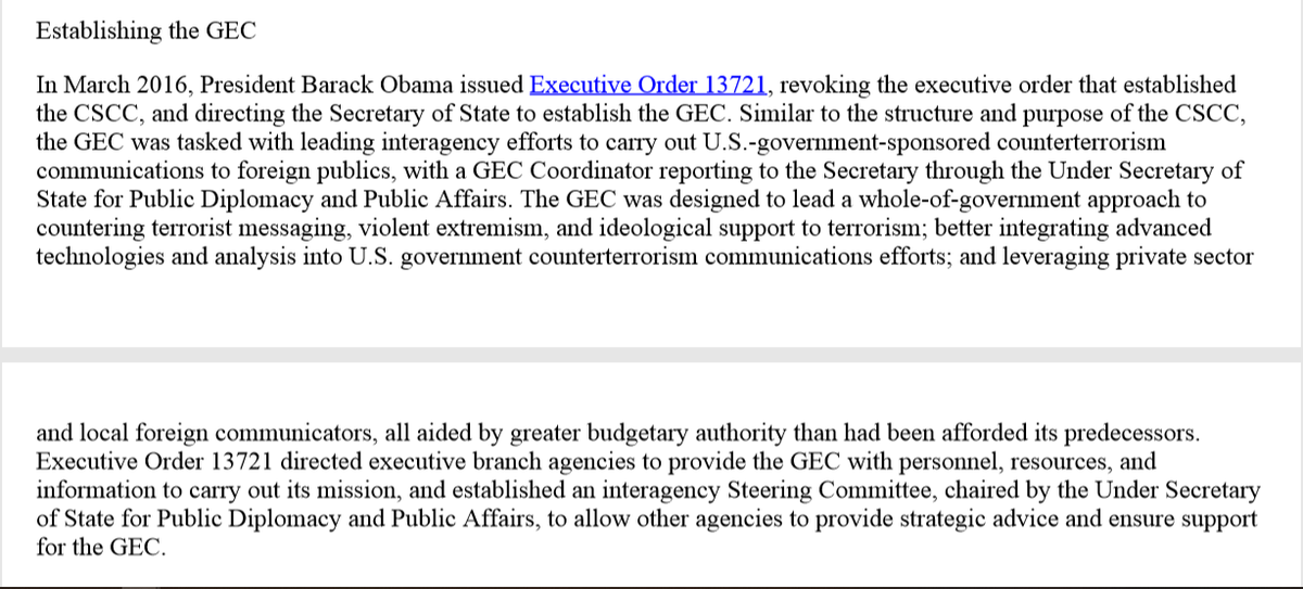 8. This is a nice bit on the history, purpose, stance and reach of the GEC affiliated programs. Likewise concerns of such related programs. I recommend a read from the link vs the snips. https://fas.org/sgp/crs/row/IN10744.pdf