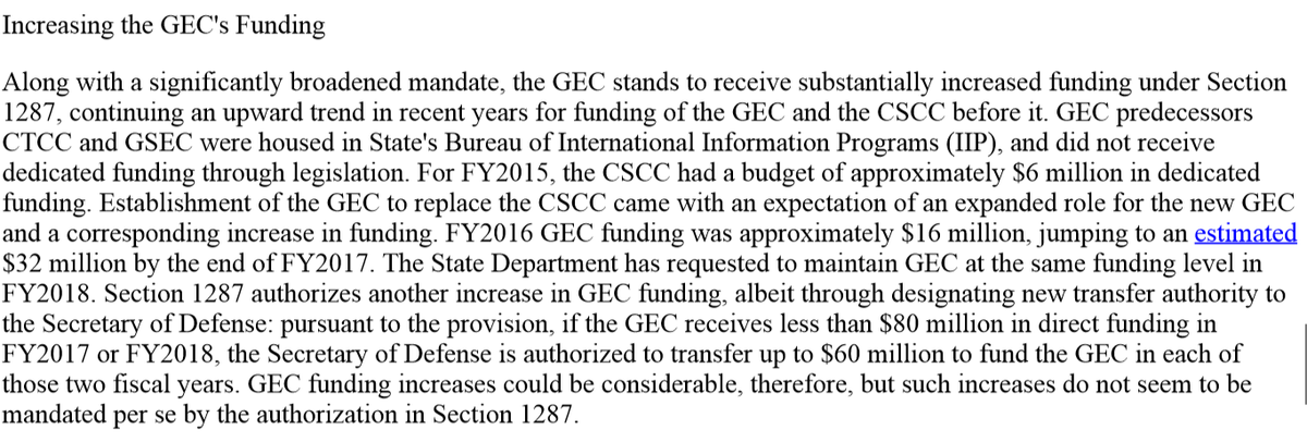 8. This is a nice bit on the history, purpose, stance and reach of the GEC affiliated programs. Likewise concerns of such related programs. I recommend a read from the link vs the snips. https://fas.org/sgp/crs/row/IN10744.pdf