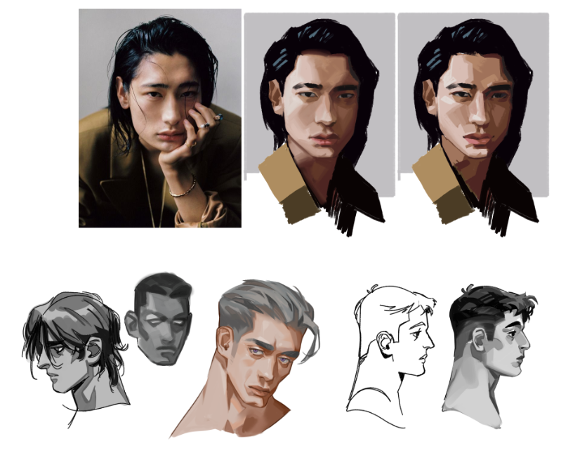 some painting studies cuz i havent painted in 20 years and i gotta paint a friend's dnd character who is really hot so i must do her justice 