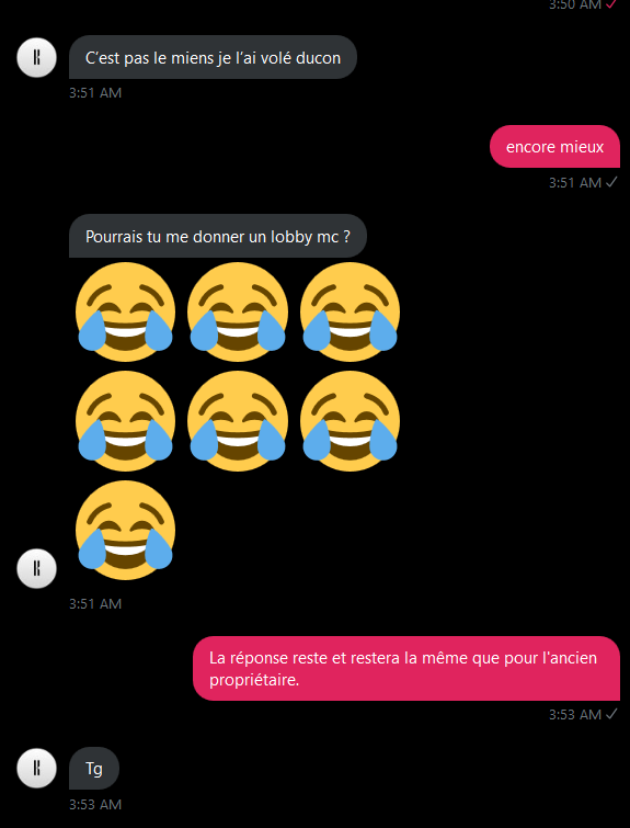 Stalinorynque's tweet photo. Bon je vous laisse lire les screens, une belle preuve d'immaturité + un aveu d'usurpation d'un compte.
Bref ne faites pas appel à cet individu si vous comptez faire appel à un graphiste, votre argent disparaitra surement sans y laisser place à votre commande. https://t.co/GiMs1uuabV