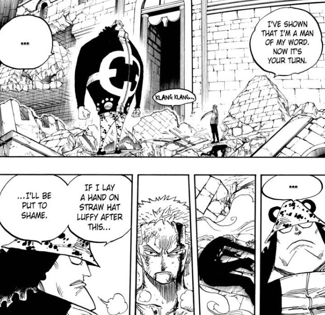 Kuma was honorable and kept his word with Zoro, Kaido seemed to have developed into an honorable man after his experiences with Oden in his final moments. Kuma/Kaido also compromised with Zoro/Oden by giving them a seemingly impossible trial to endure.