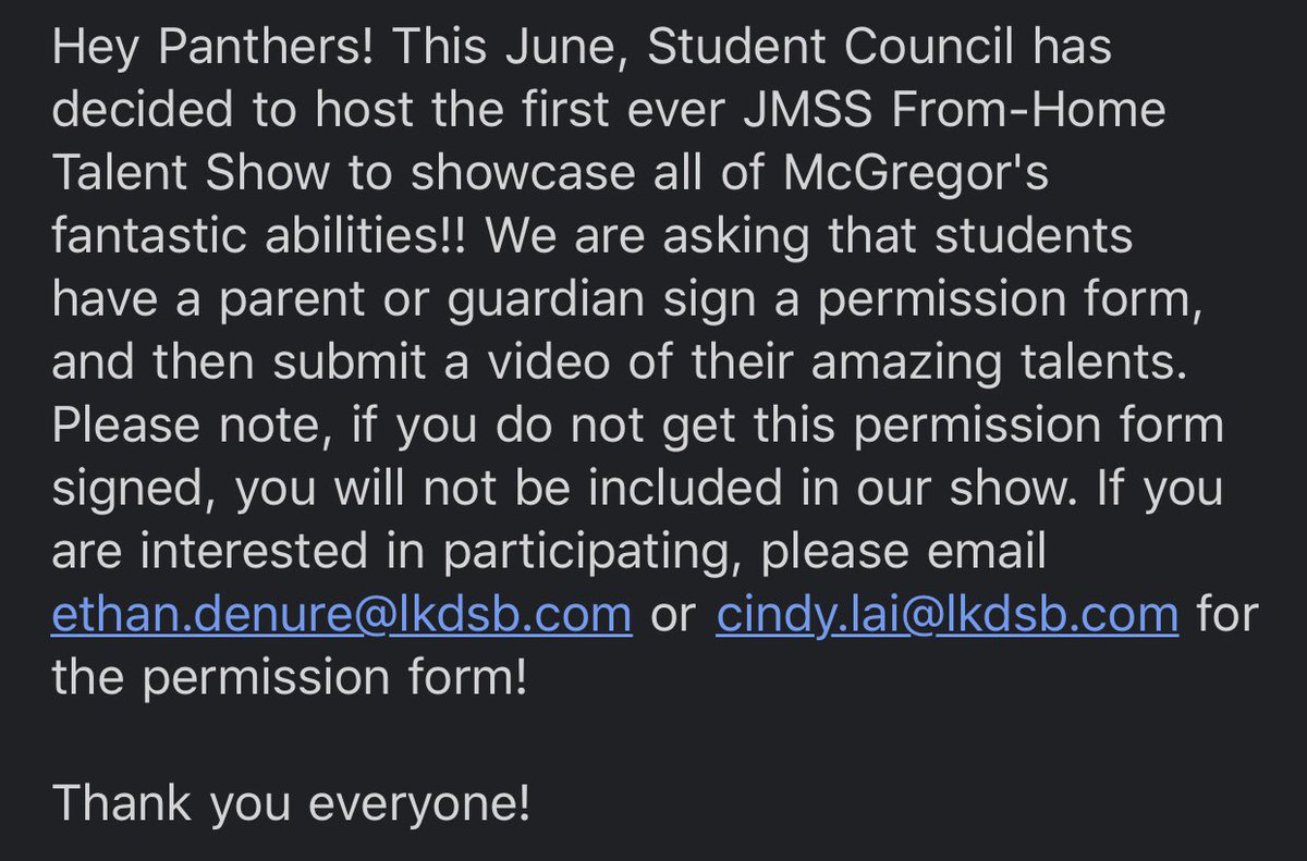 Hello Panthers! Another announcement from Student Council!