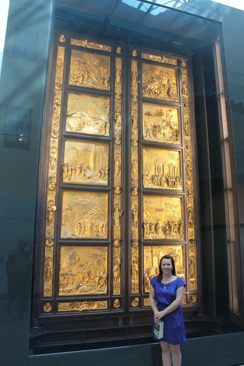 A final word here - I told you in the beginning that Gilbertie was his Americanized name. John’s great grandfather, Lorenzo Ghiberti, had already brought great honor to the family back home. I’m pictured here with his beautiful bronze doors, which hang in Florence today. /end