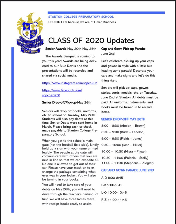 stanton2020's tweet photo. don’t forget about the book drop off tomorrow! see the attached photo to find your specified time slot. https://t.co/VRleLRGTKr