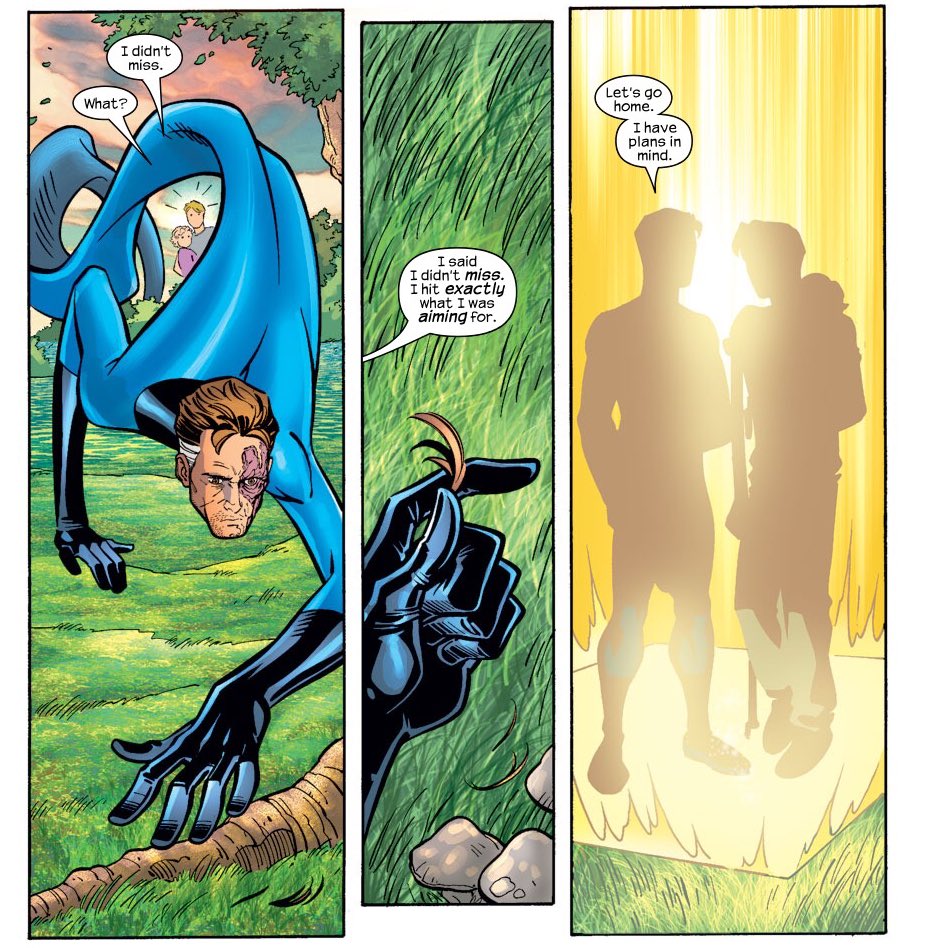 this issue also another example of me again overpowering mark waid by sheer force of will. mark will be like “here’s reed shooting doom to get his DNA—“ and I’ll be like “oh so he can have a lock of his hair as a treasured keepsake? thanks that’s incredibly romantic of him”