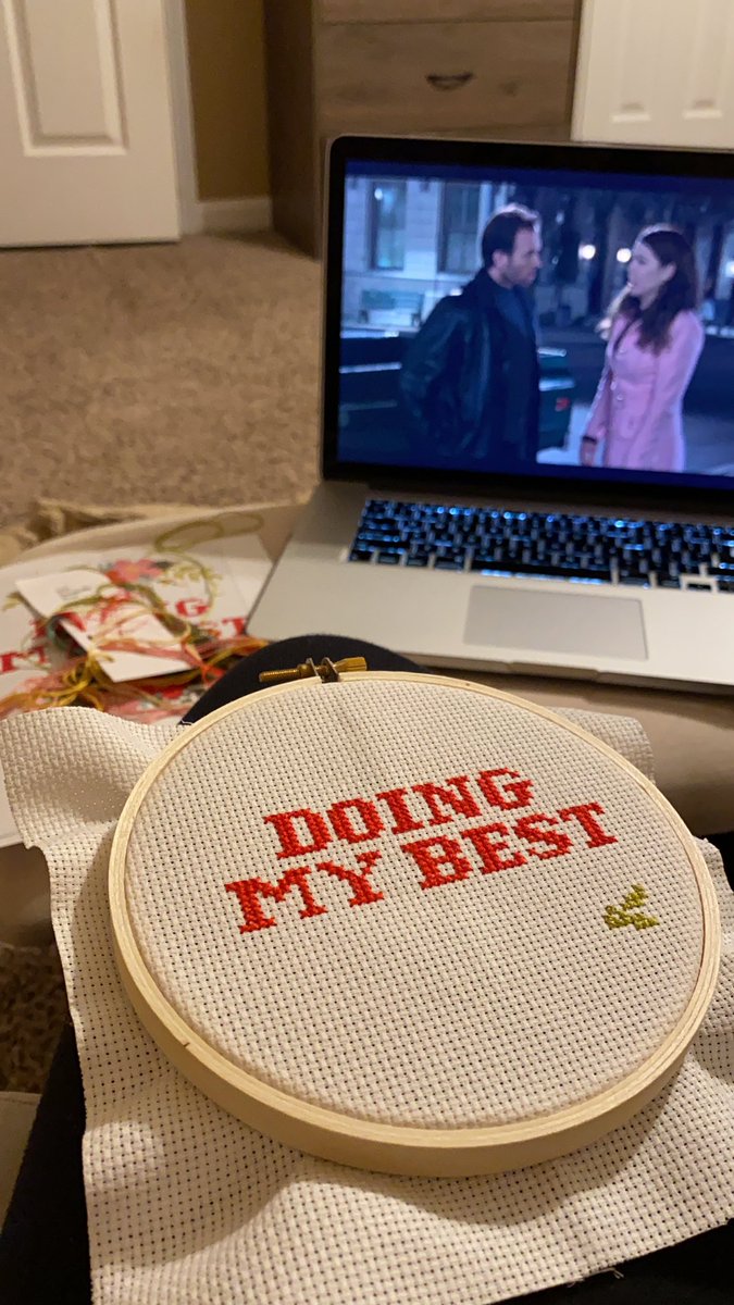 sabrinavholder's tweet photo. Wow. Iβm cross stitching and watching Gilmore Girls sitting in my rocking chair π€£ I ππΌ AM ππΌ LOVING ππΌ THIS. #creativeintrovert https://t.co/DQQMNY8LBR