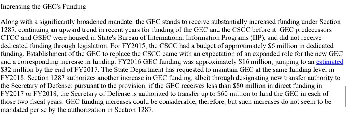 8. This is a nice bit on the history, purpose, stance and reach of the GEC affiliated programs. Likewise concerns of such related programs. I recommend a read from the link vs the snips.  https://fas.org/sgp/crs/row/IN10744.pdf