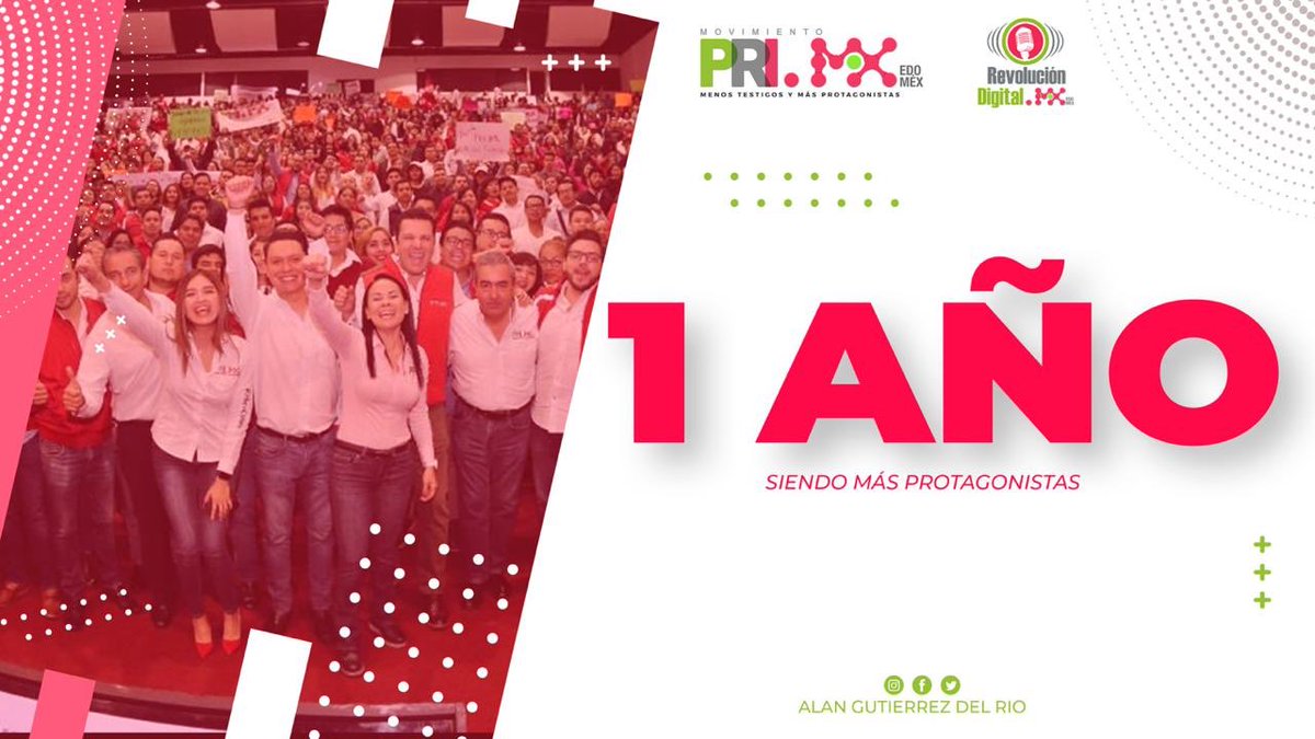 AlanGutiDelRio's tweet photo. Hoy se cumple #1AñoPRImx al frente del @Mov_PRImxEdomex es un honor hacer equipo con mi Sec Gral @PaolaVColin y con todos quienes integran esta gran organización.
Gracias presidenta @AlejandraDMV por la confianza e impulso.
Vamos por mucho más.
Menos Testigos y Más Protagonistas. https://t.co/jX9jOlftBG