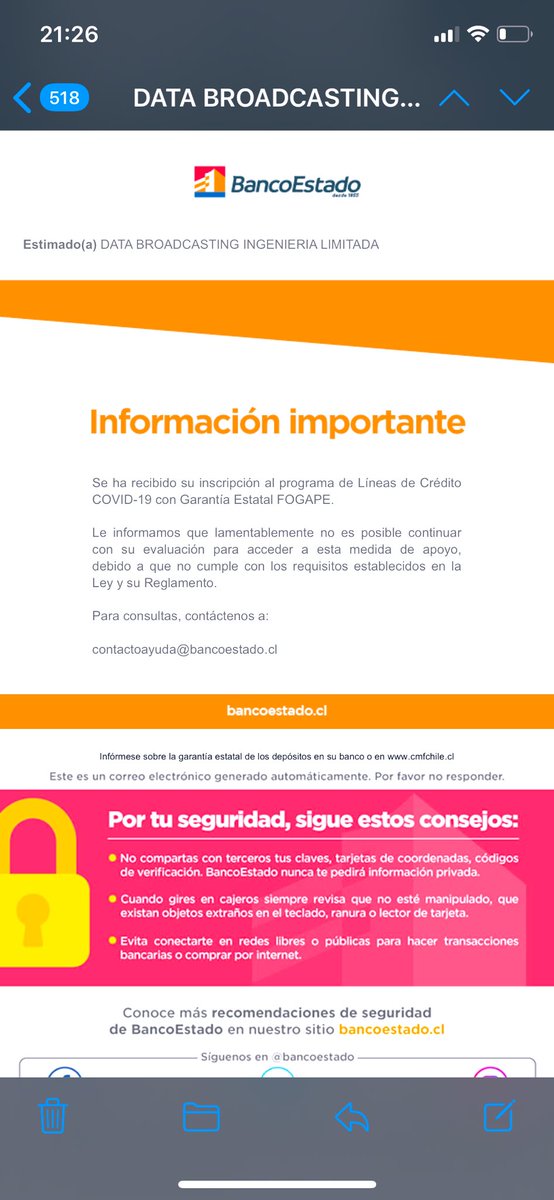 DataDatabroad's tweet photo. Criterio #ley #credito @sebastianpinera @meconomia @BancoEstado @DataDatabroad cumple como empresa el requisito de estar al día antes de 18.10.2019 exigimos una explicación-Somos proveedores de @GobiernodeChile @ministeriosalud nos adeuda +$20M en Fact. Damos @trabajo a +70 pers. https://t.co/IcxbVI8mu9