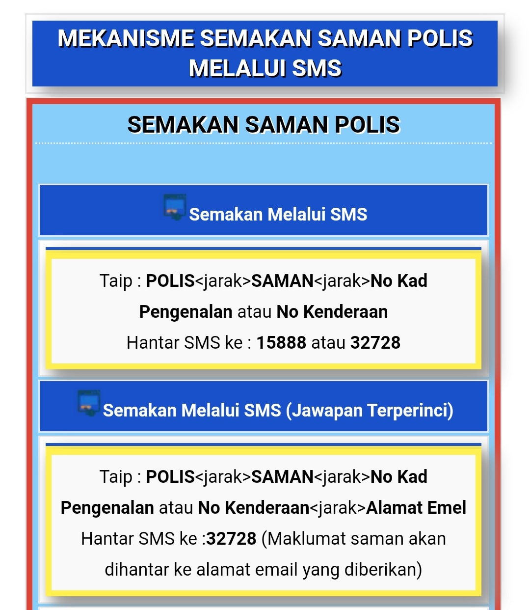 Check saman sms 15888